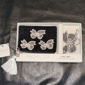 Rachel Zoe Black Beaded Coin Purse & White Beaded Butterfly Charm Set
